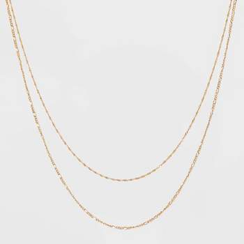 14K Gold Plated Twist and Figaro Chain Faux Duo Necklace - A New Day™ Gold