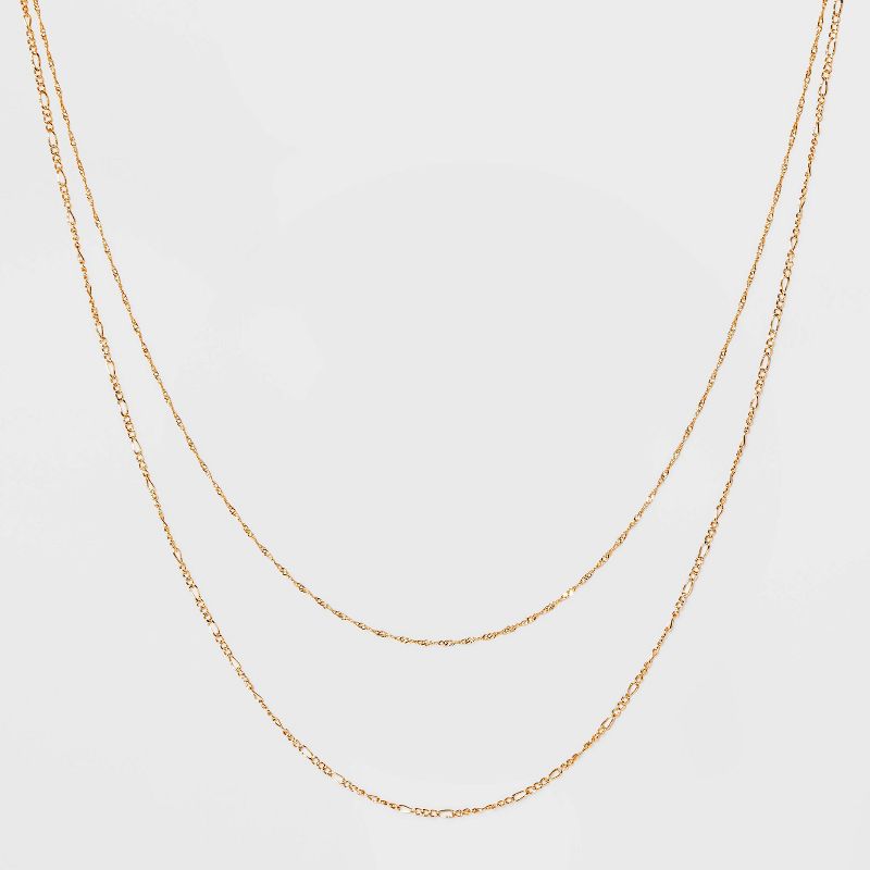 14K Gold Plated Twist and Figaro Chain Faux Duo Necklace - A New Day&#8482; Gold, 1 of 7