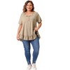 Agnes Orinda Women's Plus Size V-Neck Button-up Short Sleeve Ruffled Hem T-Shirts - 3 of 4