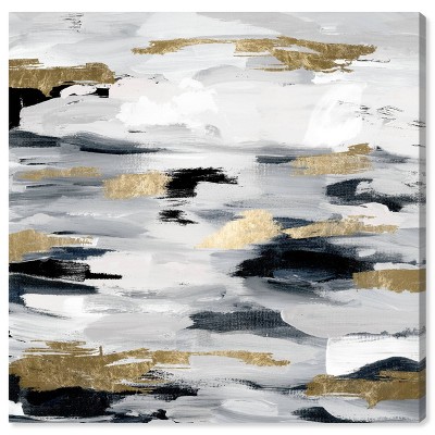 12" x 12" Smoke On The Water Night Abstract Unframed Canvas Wall Art in White - Oliver Gal