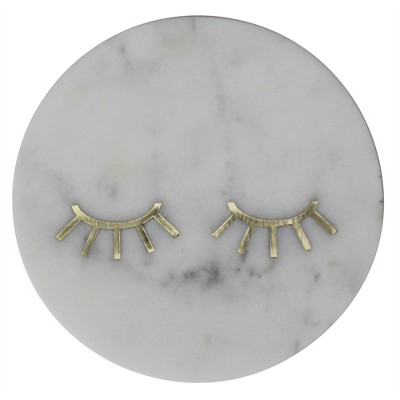 HomeRoots 6" Gold And White Round Marble Inlaid Eyelashes Serving Tray