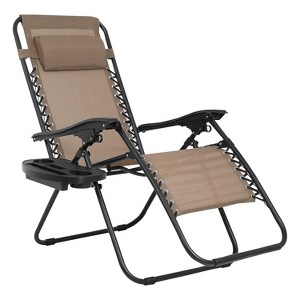 FDW Foldable Zero Gravity Chair Lounge Patio Chaise with Cup Holder Tray - 1 of 4