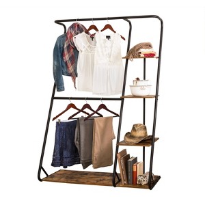 Honey-Can-Do Rustic Z-Frame Wardrobe Racks Brown: Steel Garment & Clothing Rack, Freestanding Closet with 5 Shelves - 1 of 4