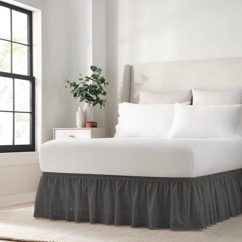 Black Wrap Around Eyelet Ruffled Bed Skirt Queen King 80 X 60 Easyfit Target