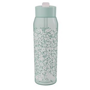 Zak Designs 32oz Icicle Floral Manual Straw Water Bottle Green - 1 of 4