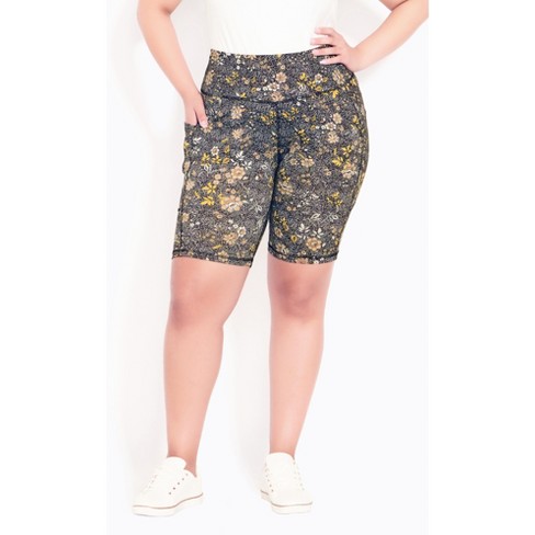 AVENUE | Women's Plus Size Print Bike Short - black floral - 14W