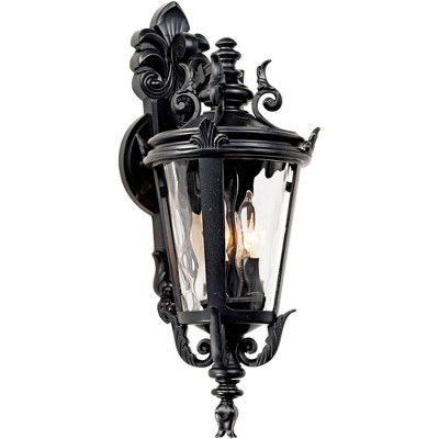 John Timberland Casa Marseille Vintage Rustic Outdoor Wall Light Fixture Textured Black Scroll 21 3/4" Clear Hammered Glass for Post Exterior Barn