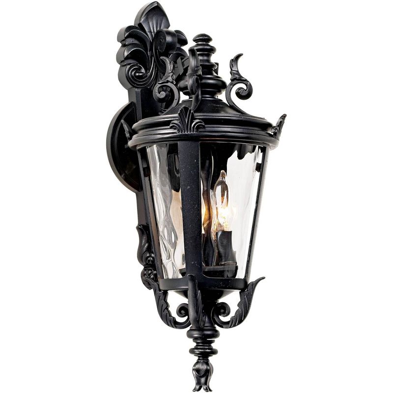 John Timberland Casa Marseille Vintage Rustic Outdoor Wall Light Fixture Textured Black Scroll 21 3/4" Clear Hammered Glass for Post Exterior Barn, 1 of 9
