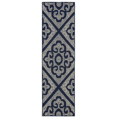 Oriental Weavers Marina 3804B Navy/ Ivory Indoor/Outdoor Area Rug - 2'3" x 7'6"
