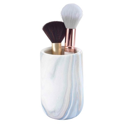 Blue and White Ceramic Marble-Design Bathroom Tumbler