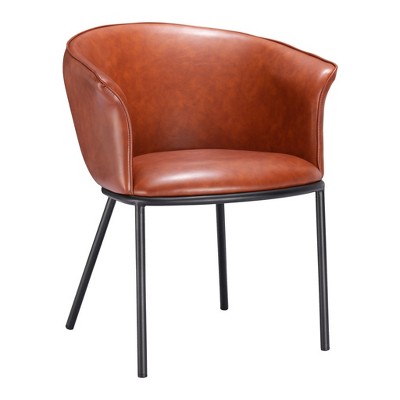 HomeRoots Brown and Black Upholstered Faux Leather Dining Arm Chair