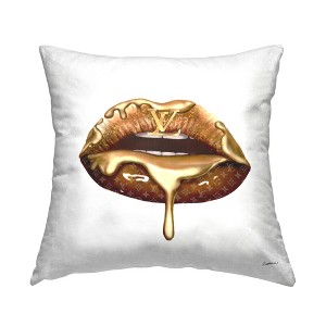 Stupell Industries Deluxe Designer Gold Lip Portrait Glam Cosmetic Drip Printed Pillow, 18 x 18 - 1 of 3