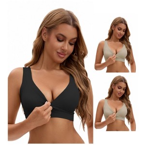 INSPIRE CHIC Nursing Bra for Women's Crossover Push Up Wirefree Sleep Breastfeeding Maternity Bralette 3 Packs - 1 of 4