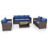 Outdoor Modern Patio Conversation Set, PE Wicker with Glass Coffee Table for Backyard, Garden, Pool Decks, Blue - 2 of 4