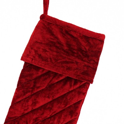 Red Quilted Velvet Christmas Stocking, 10in