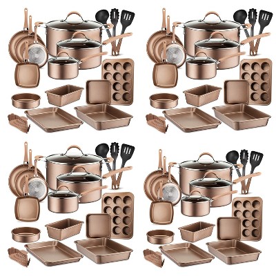 NutriChef 11 Piece Nonstick Diamond Pattern Kitchen Cookware, Allura Bronze  