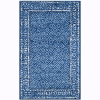 Light Blue and Dark Blue Floral Motif Area Rug