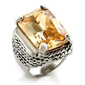 Slickblue Champagne CZ Brass Ring with Rhodium Finish - Oblong Solitaire Design, Women's Jewelry, Size 5-10 - 1 of 3