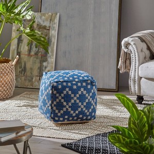 Blessberg Boho Moroccan Inspired Pouf Blue - Christopher Knight Home: Square Footstool, Upholstered, No Assembly Required - 1 of 4