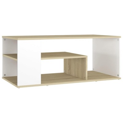 vidaXL Durable Coffee Table, Engineered Wood Center Table, White and Sonoma Oak,