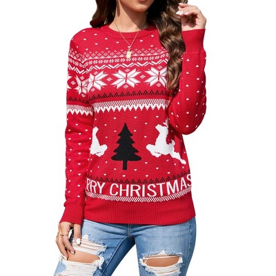 Clearlove Women's Long Sleeve Ugly Christmas Sweater Reindeer Knit Pullover Tops