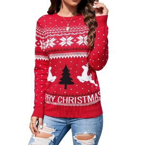 Clearlove Women's Long Sleeve Ugly Christmas Sweater Reindeer Knit Pullover Tops - 1 of 4