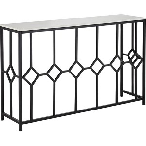 55 Downing Street Addy Modern Iron Rectangular Console Table 52 1/4" x 14" Black Geometrical White Stone Tabletop for Living Room - 1 of 4