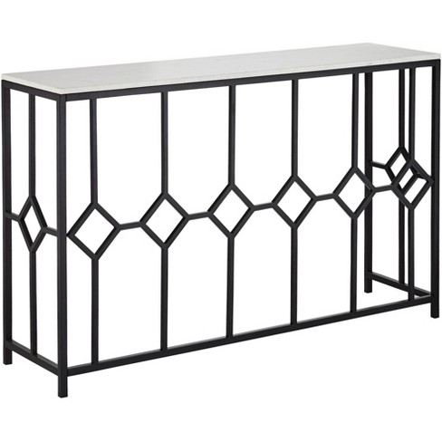 55 Downing Street Addy Modern Iron Rectangular Console Table 52 1/4" x 14" Black Geometrical White Stone Tabletop for Living Room - image 1 of 4