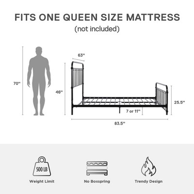 Wallace Black Metal Queen Platform Bed with Headboard and Slats