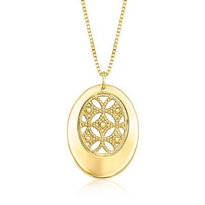 Ross-Simons Italian 14kt Yellow Gold Milgrain Oval Necklace Size 18