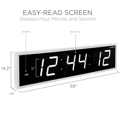 Ivation 60" White Oversized Digital LED Wall Clock with Remote