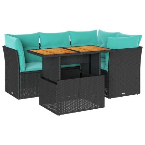 vidaXL 5 Piece Patio Sofa Set with Cushions Black Poly Rattan - 1 of 4