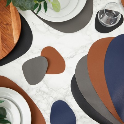 Navy Blue Faux Leather Placemats with Coasters, Set of 8