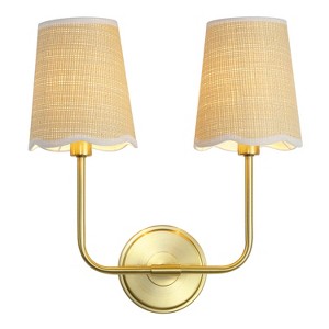 JONATHAN Y Lila Traditional Coastal Scalloped Fabric Shade/Metal LED Vanity Light - 1 of 4