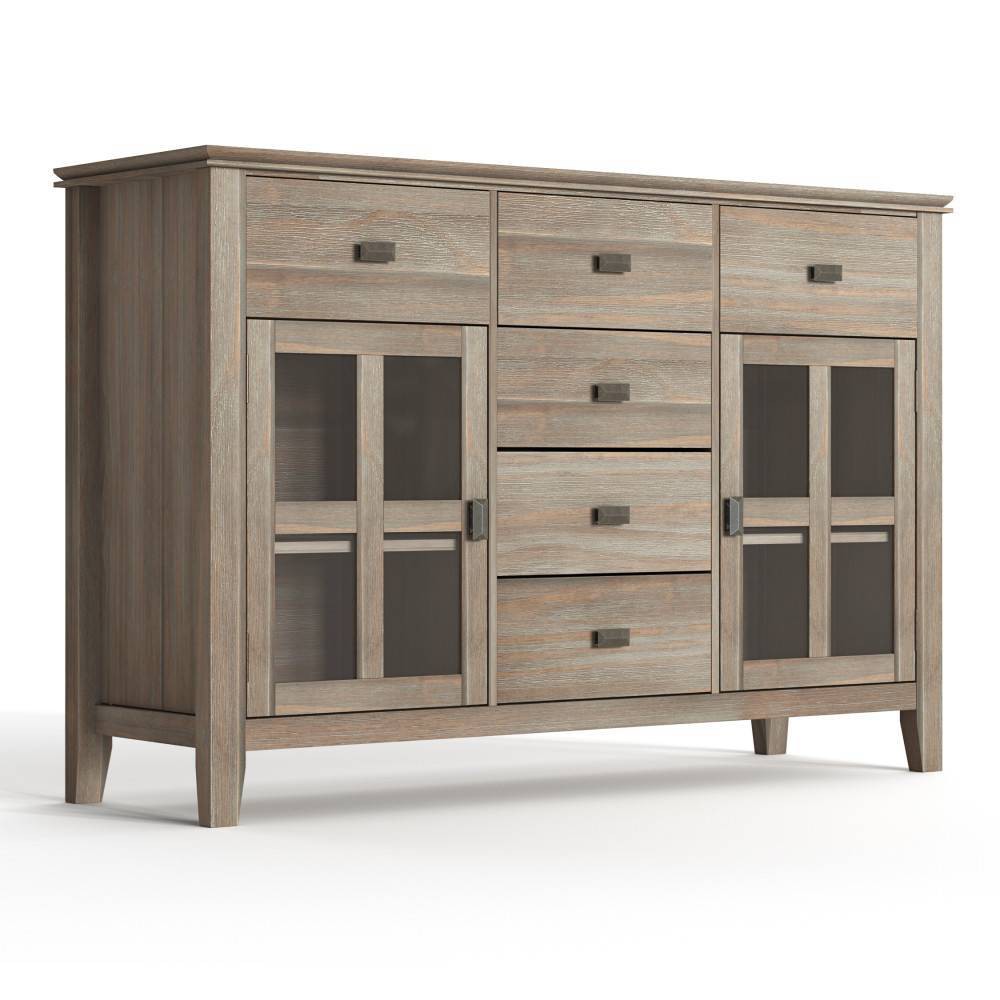 54&#34; Stratford Sideboard Buffet Distressed Gray - WyndenHall: Pine Wood, Glass Doors, Adjustable Shelves