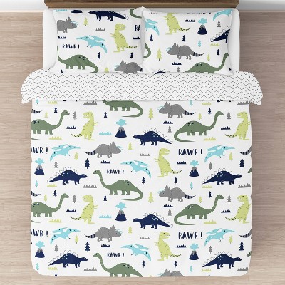 Blue and Green Dinosaur Print Full Microfiber Bedding Set