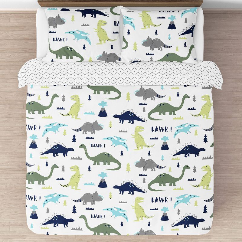 3pc Mod Dinosaur Full/Queen Kids&#39; Comforter Bedding Set Blue and Green - Sweet Jojo Designs, 3 of 8
