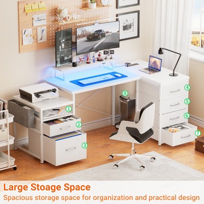 Aheaplus 70.8 Flip L-Shaped Computer Desk With RGB LED Light and Computer Stand Desk, Home Office Desk with Drawers