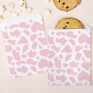 Big Dot of Happiness Pink Cow Print Rodeo Cowgirl Paper Treat Bags, Western Party Candy Bags, Greaseproof White Paper Sandwich Cookie Bags - 25 Count - 1 of 4