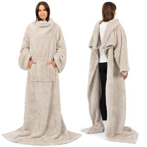 PAVILIA Fluffy Wearable Blanket with Sleeves for Women Men Adults, Fuzzy Warm Plush Snuggle Pocket Sleeved TV Throw - 1 of 4