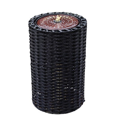 Sunnydaze Plastic Wicker Cylinder Water Fountain with LED Lights - 20.5"