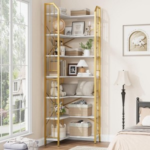 GustoWave 7-Tier Corner Bookshelf 86" Tall L-Shaped Bookcase Storage Shelf with Metal Frame - 1 of 4