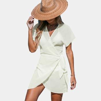 Women's V-neck Wrap Tie Cover Up Dress - Cupshe