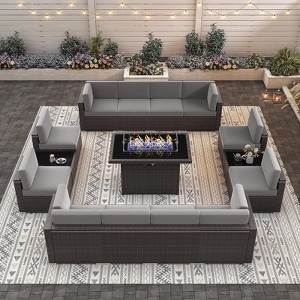 LayinSun 15 Piece Patio Furniture Set with Fire Pit Table, Outdoor Conversation Sets Wicker Rattan Sectional Sofa with Coffee Table - 1 of 4