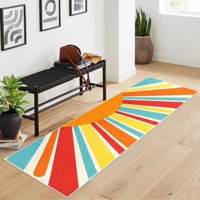 Cute Machine Washable Rugs Sunburst Area Rug Modern Non-Slip Rugs for Bedrooms Colorful Soft Carpet for Kids