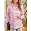 Leopard Stain Button Down Shirts for Women Roll Up Long Sleeve V Neck Casual Work Shirts - 2 of 4