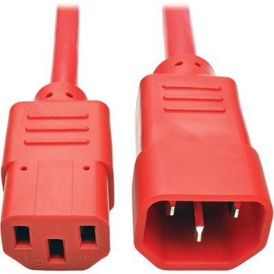 Tripp Lite 3ft Heavy Duty Power Extension Cord 15A 14 AWG C14 to C13 Red 3' - For Computer, Scanner, Printer, Monitor, Power Supply, Workstation