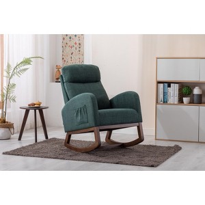 PAGED Premium Linen Accent Chair with Solid Wood Legs & Convenient Side Pocket, High-Back Rocking Armchair for Living Room, Natural Beige - 1 of 4