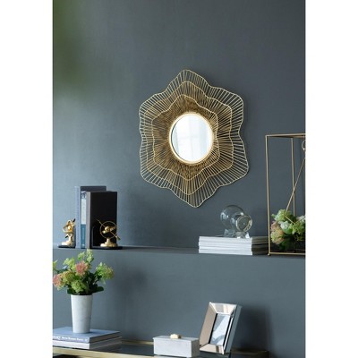 Wooakway 27"H Iron Accent Mirror Floral Wall Mirror Novelty Bathroom/Vanity Mirror Gold