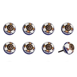 HomeRoots Set of Eight Blue And White Ceramic And Metal Drawer Pull Knobs - 1 of 4